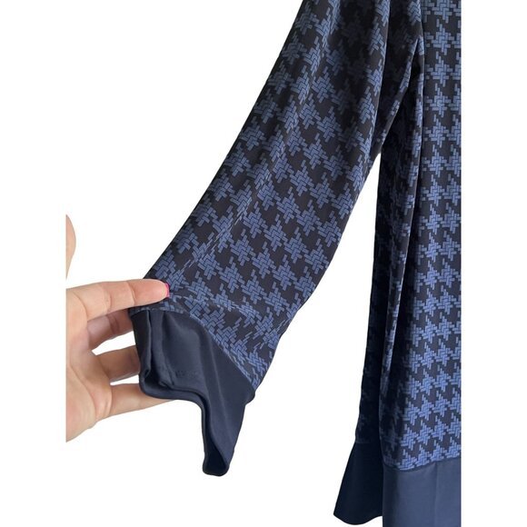 Dennis Basso Long Sleeve Blue Black Houndstooth Print Tunic Top M Artsy Chic - Picture 4 of 7
